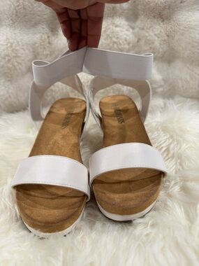 White Elastic Ankle-Strap Sandals